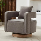 Upholstered Swivel Accent Chair Set of 2 Linen Open Back Barrel Chair with Pillow for Living Room, Beige