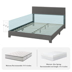 Upholstered Bed Frame with Adjustable Headboard, Soft Linen Fabric,