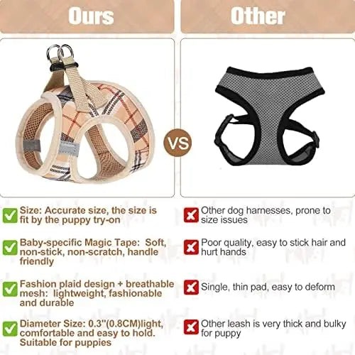 Safe Harness for Small Dogs & Cats – Reflective Plaid Set