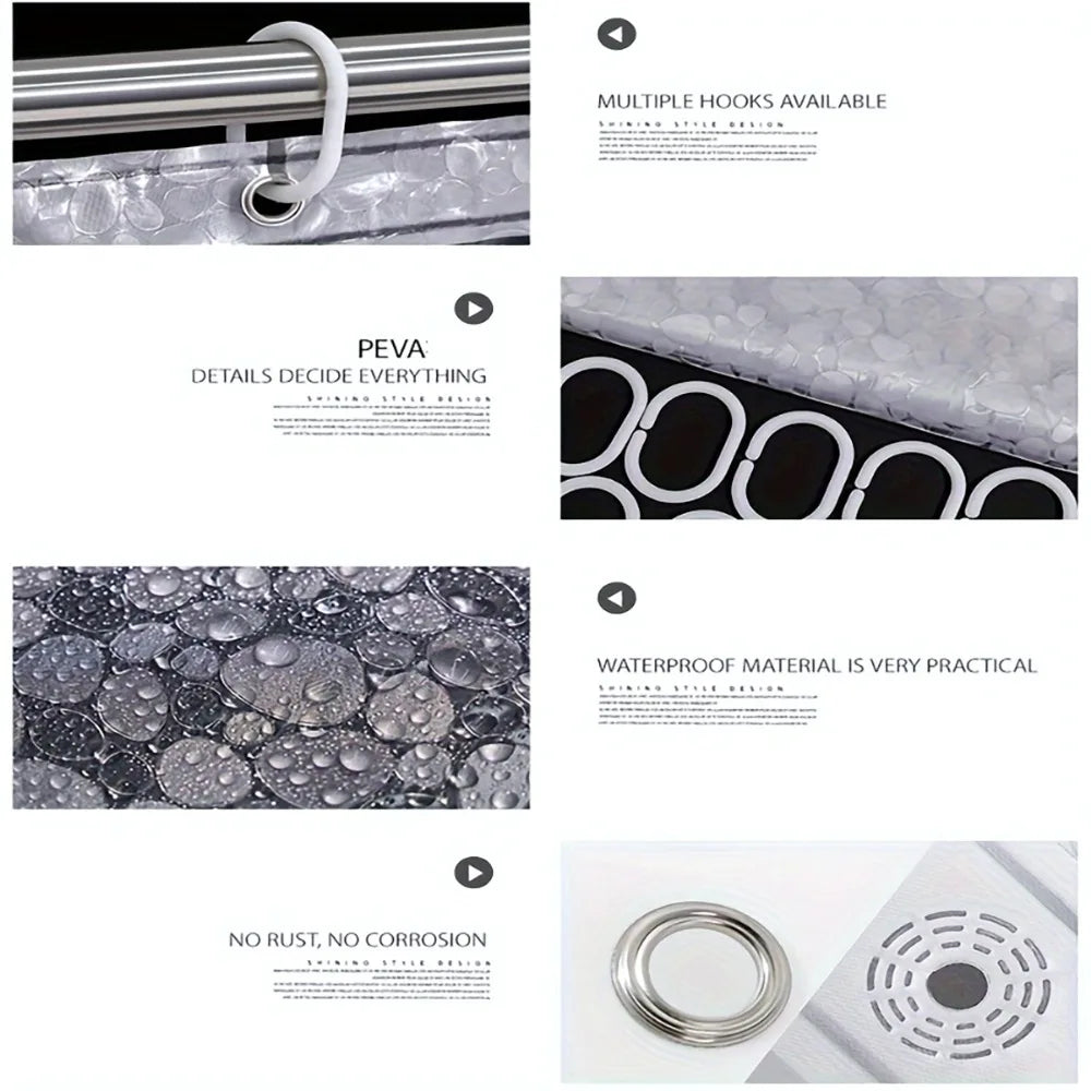 3D Pebble Pattern Shower Curtain Liner – Heavy-Duty with Magnets