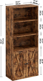 Industrial 5-Shelf Bookcase with Doors, 11.8" Depth