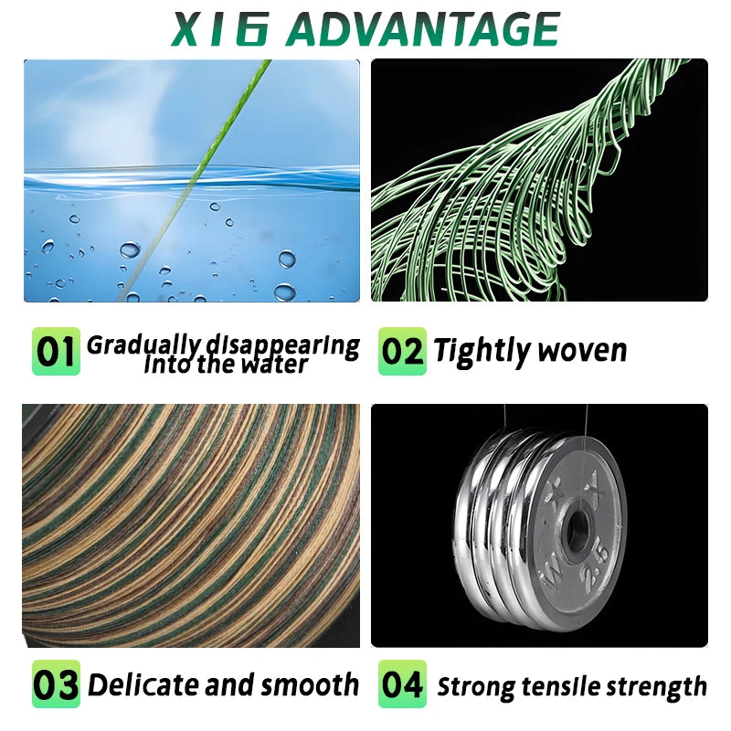 Fishing Lines X16 Strands Braided PE Line 300/500M Smooth Multifilament Line Carp Fly Fishing Wire Strong 16X Weave