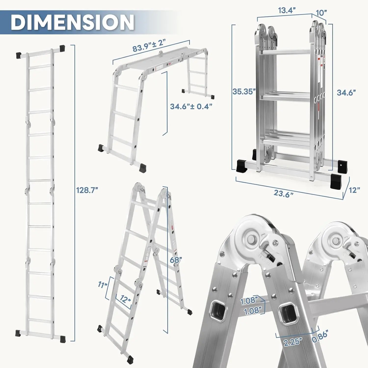 Multi-Purpose Folding Ladder,7 in 1 Aluminium Heavy Duty Collapsible Tall Extension Adjustable