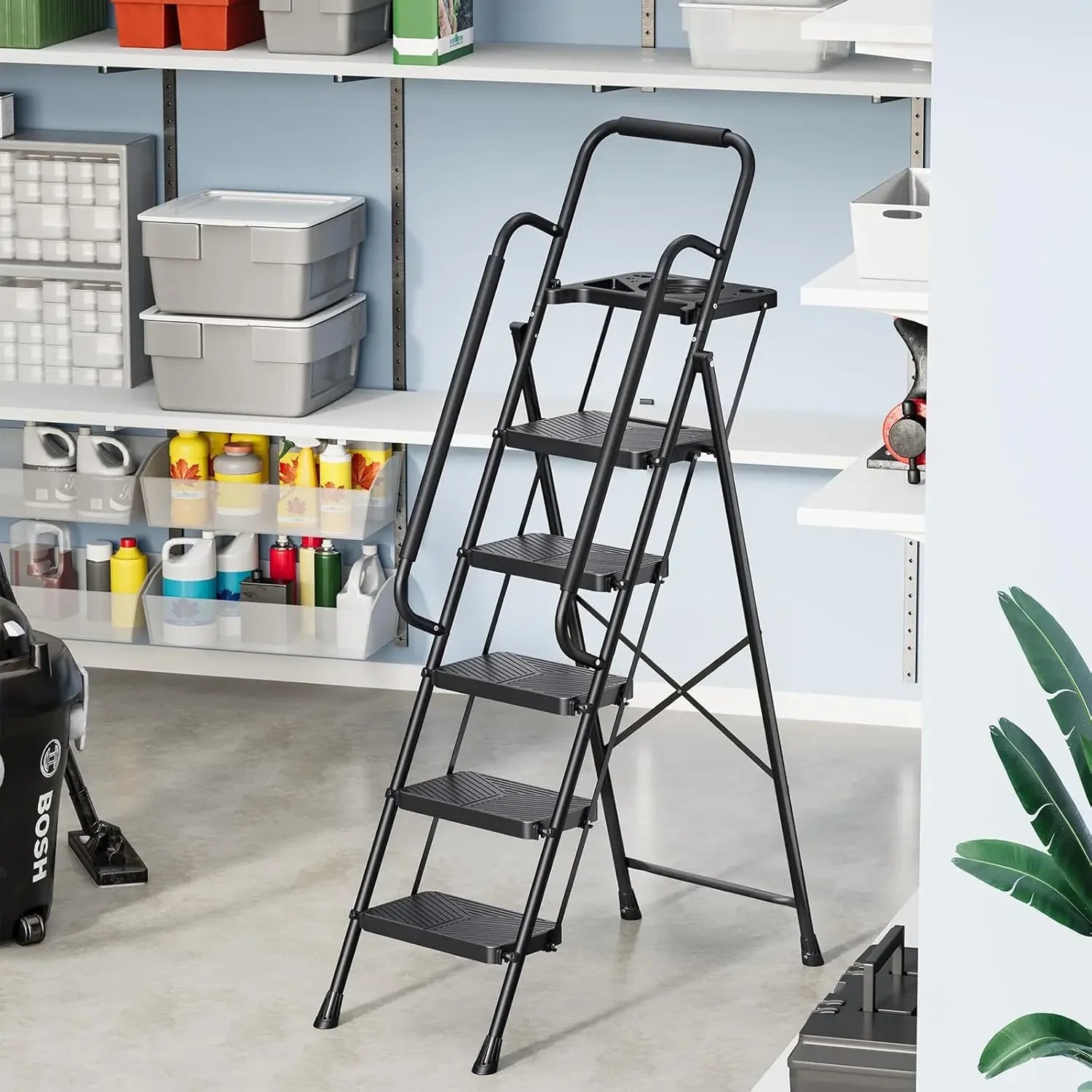 Folding Step Stool with Safe-Lock Design, 500 lbs Sturdy Steel Ladder