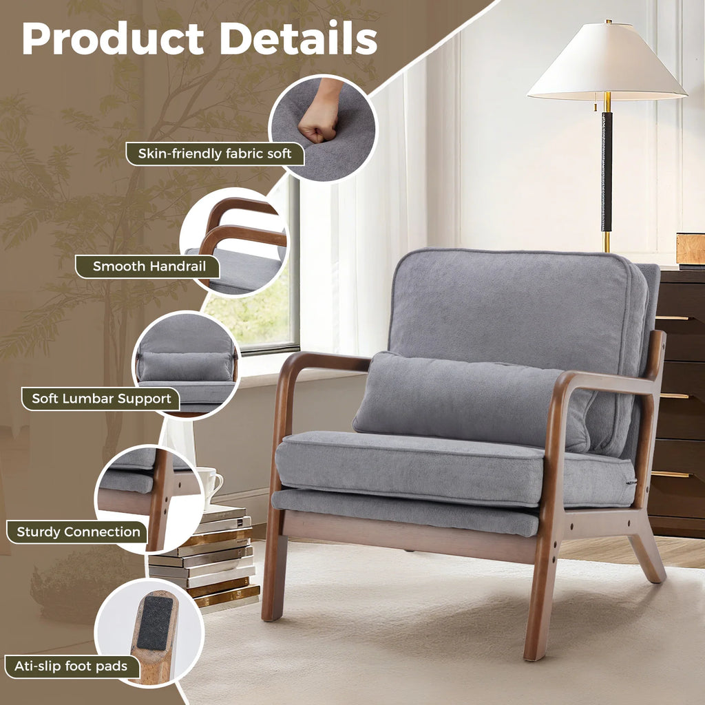 Mid Century Modern Chair Solid Wooden Frame Accent Chair with Arms