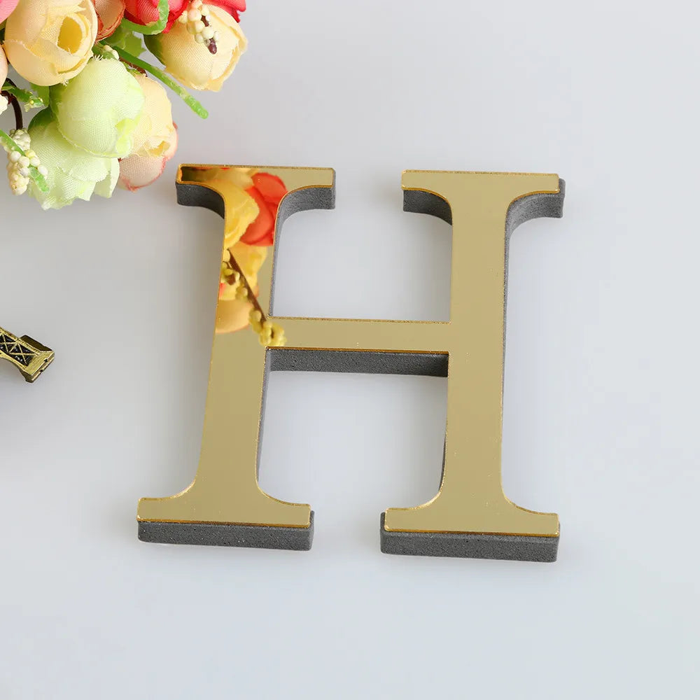 26 English Letters Wall Sticker 3D Mirror Acrylic Gold