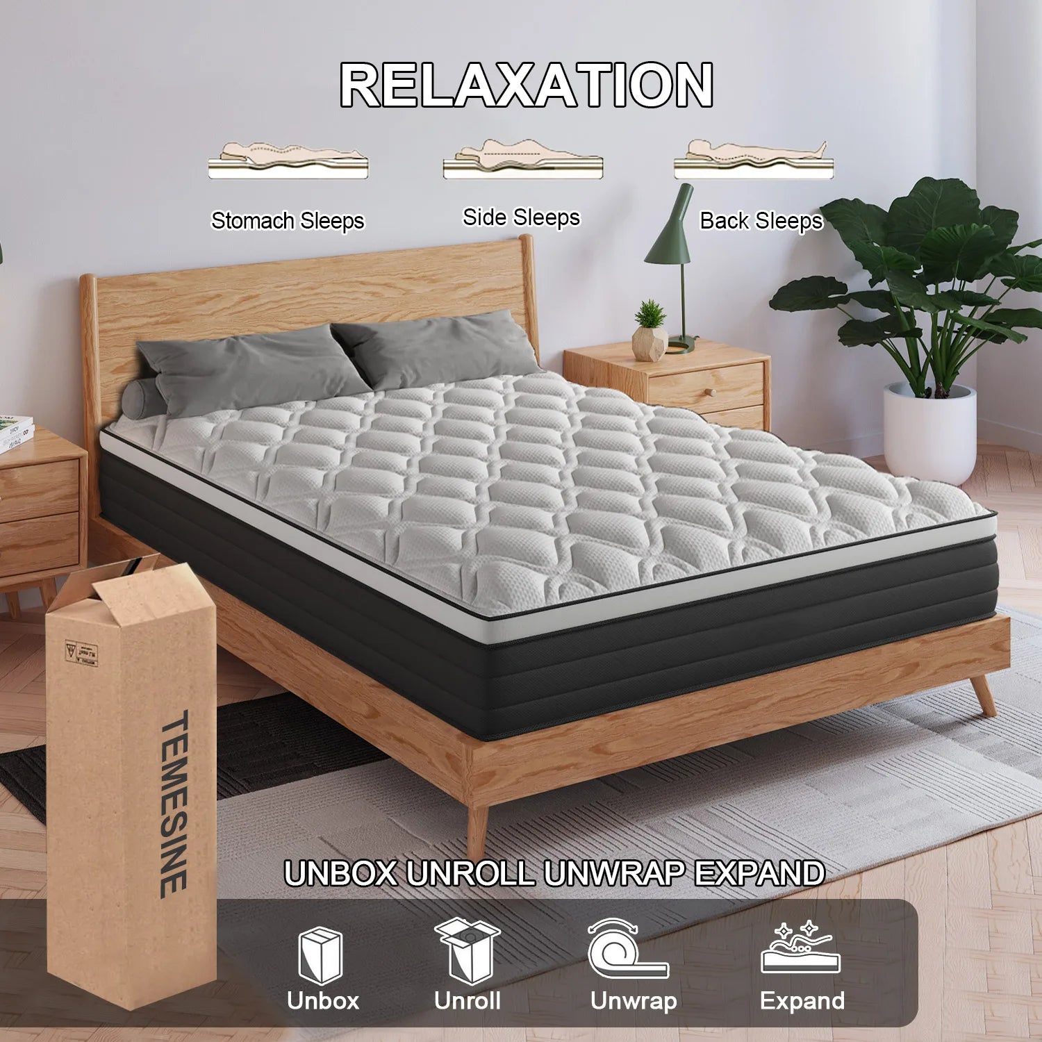 12"14" Gel Memory Foam Hybrid Pocket Spring Mattress Twin Full King Queen Bed Mattress In A Box, Medium Firm Motion Isolation