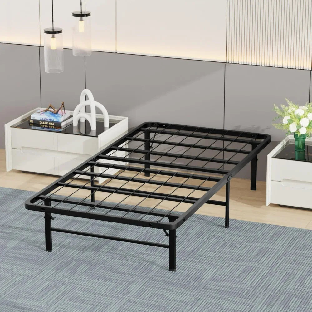 BestMassage Twin Metal Foldable Bed Frame Heavy Duty Steel Slats 6 Legs