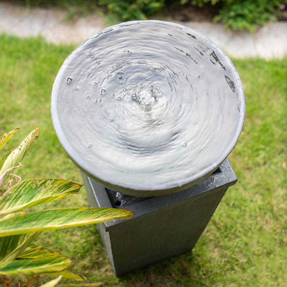 35.5" Polyresin Gray Zen Bowl Water Fountain,