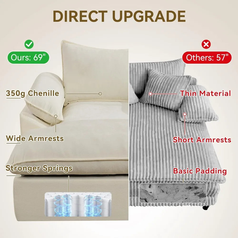 Beige Oversized Chaise Lounge Chair