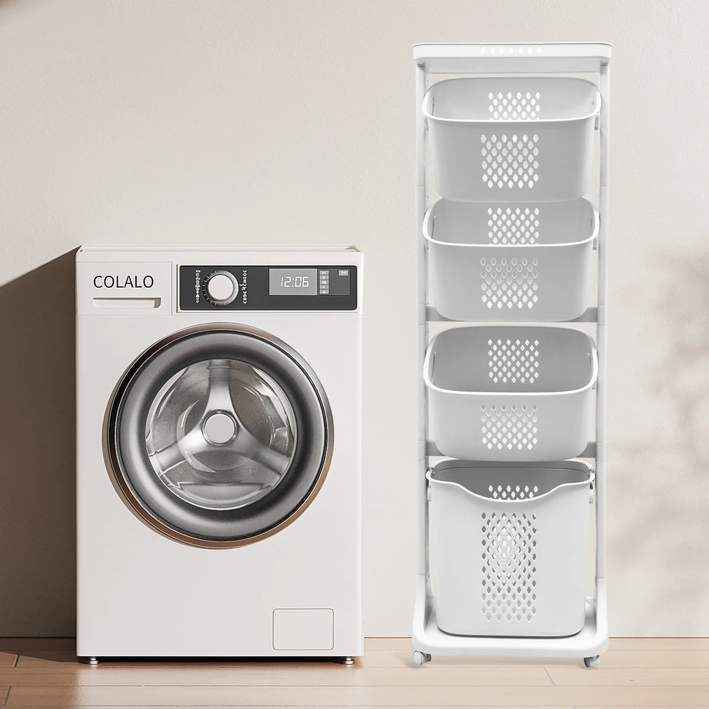 2/4 Tier Laundry Basket Rolling Cart Removable Storage Buckets