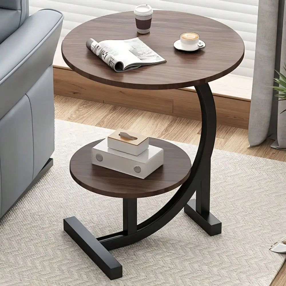 Space-Saving Modern Round Coffee Table - 2-Tier, Easy Assembly, For Living Room/Bedroom/Office, Scandinavian Wood Finish