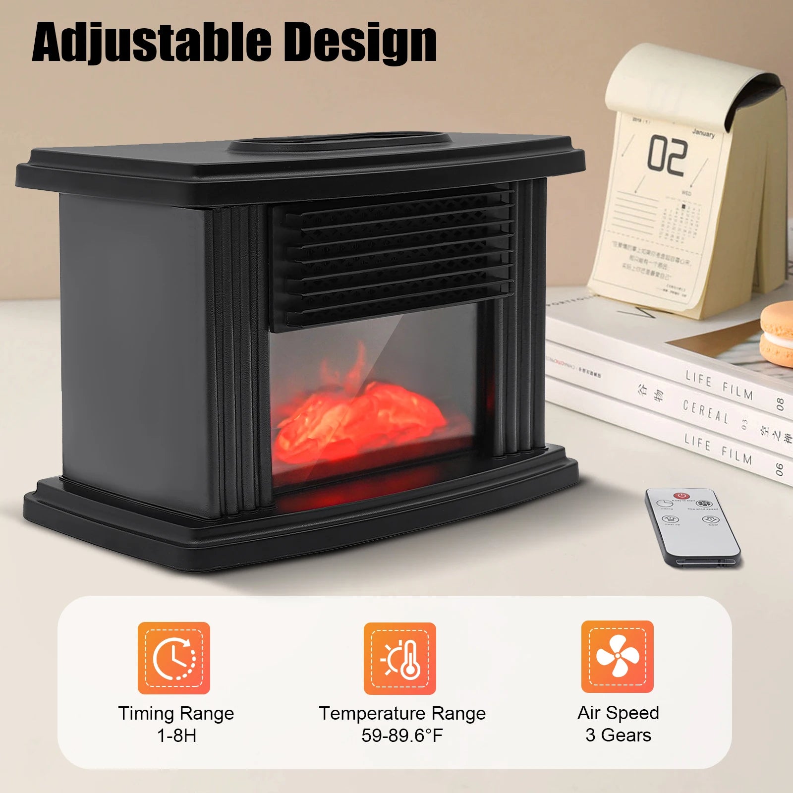 1000w Electric Fireplace 3D Carbon Fire Air Heater Mini ABS Warmer Fan Radiator Warm Blower for Apartment RV Bedroom