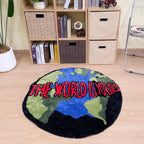 Trendy 'The World Is Yours' Globe Tufted Rug Round Fluffy Shaggy Carpet Black Blue Green Red Non-Slip Absorbent Bath Mat Living