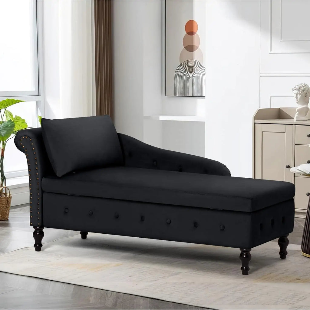 Velvet Chaise Lounge with Left Armrest & Storage Space