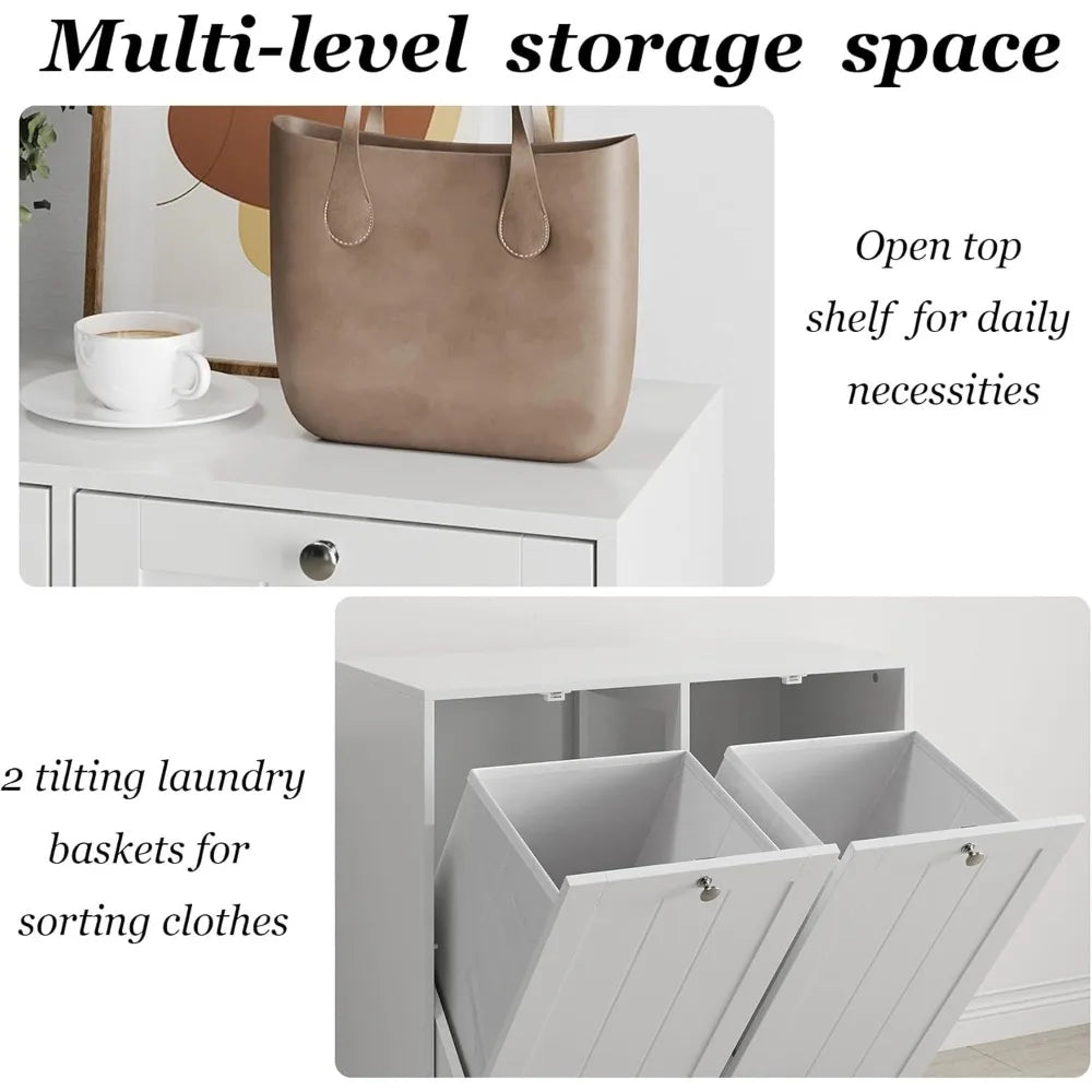 Tilt-Out Double Laundry Hamper Cabinet with 2 Removable Baskets