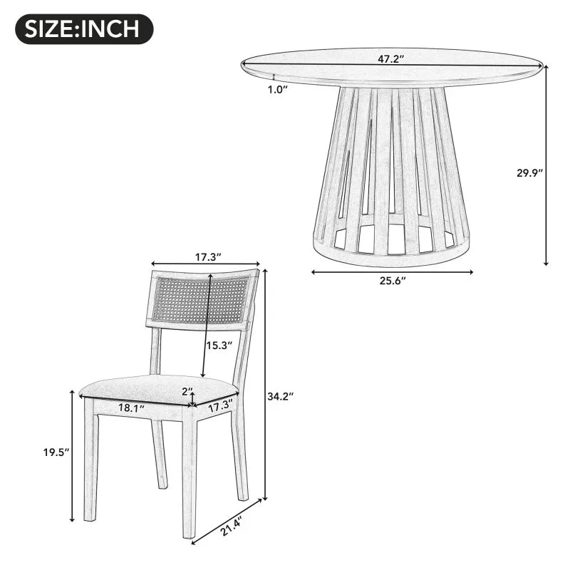 5pc Dining Set with 1 Classic Dining Table & 4x Side Chairs,
