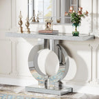 Mirrored Console Table with O-Shaped Base, Entryway Table Glass Sofa Table with Mirror Finish,