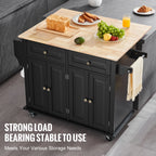 43" Kitchen Island Cart Wood Top Mobile Carts with Storage Cabinet