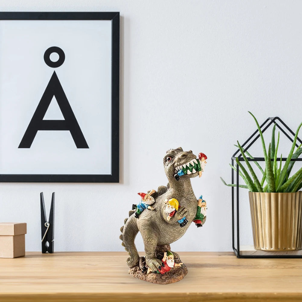 Dinosaur Eating Gnomes Ornaments Handicraft Weatherproof Funny Cute