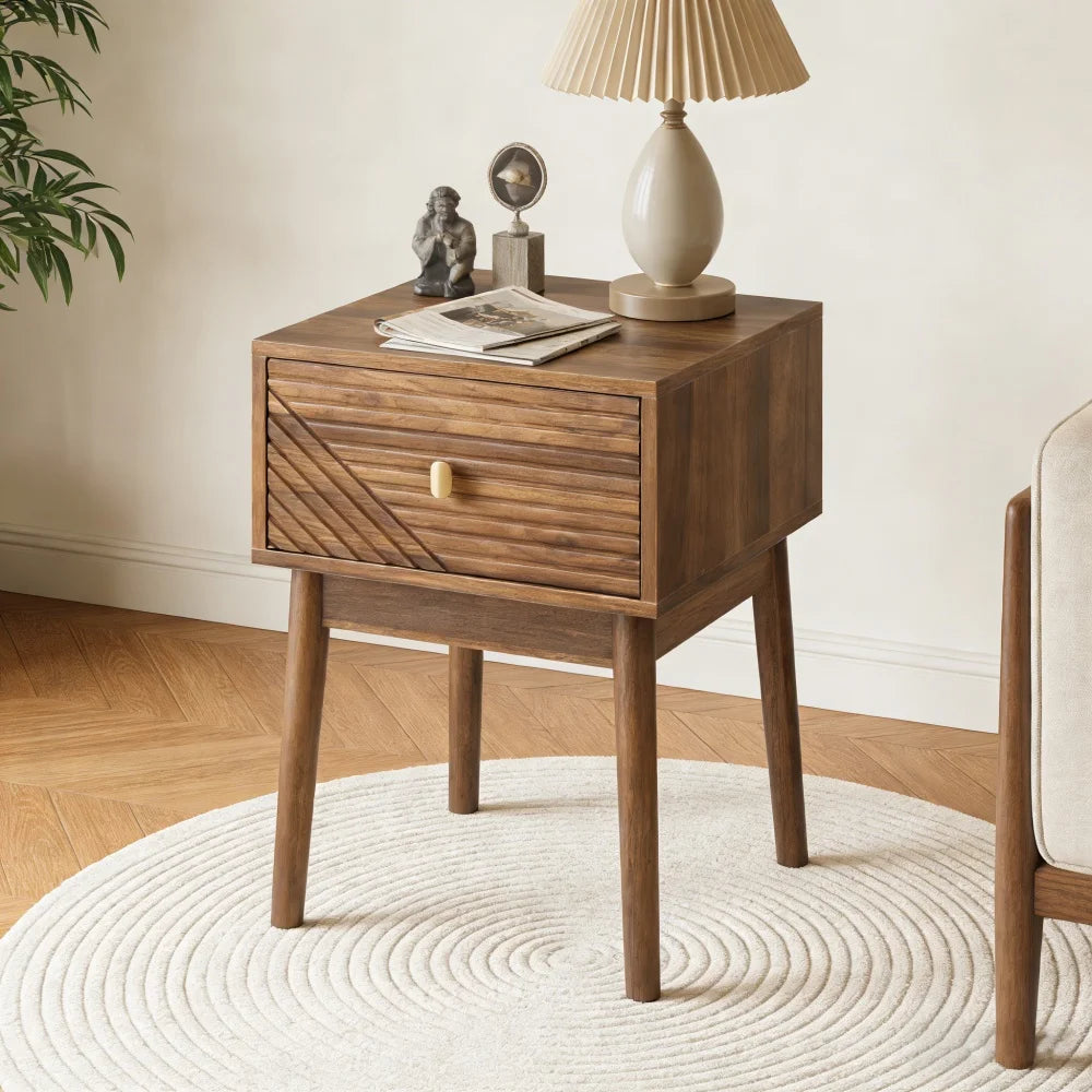 Medieval modern style walnut bed cabinet, two-piece set