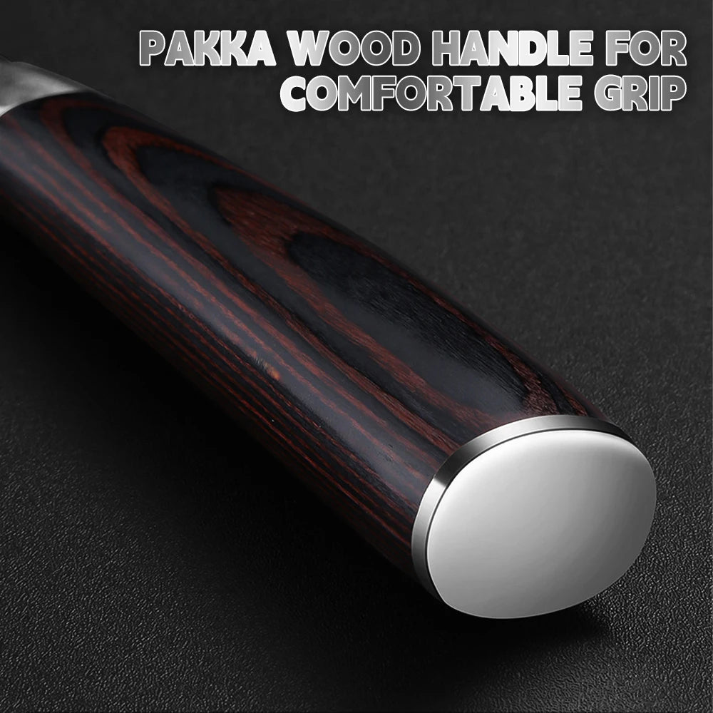Bread Knife Serrated Design Laser Damascus Wood Handle Slicing Chef Knive