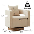 Upholstered Swivel Accent Chair Set of 2 Linen Open Back Barrel Chair with Pillow for Living Room, Beige