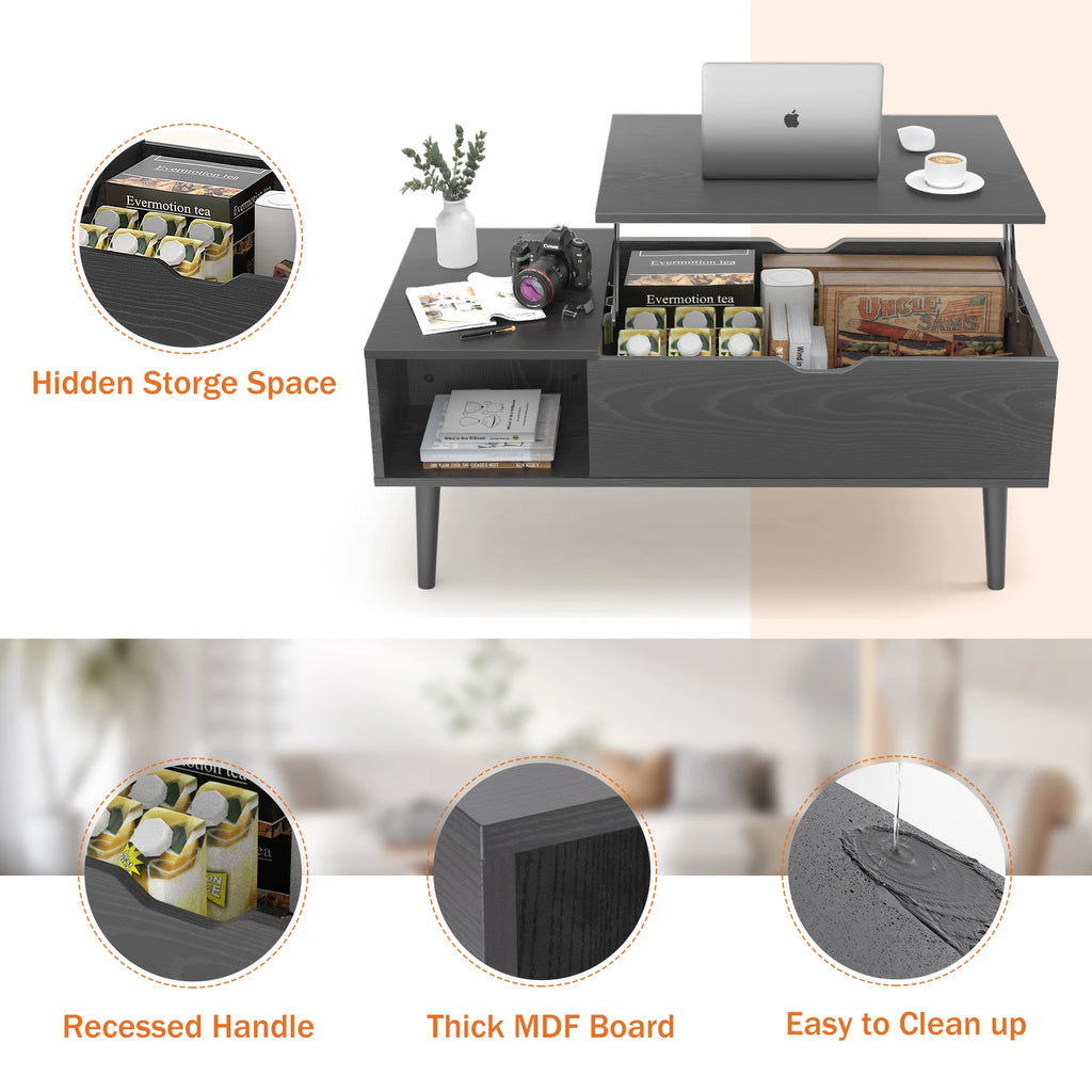 Lift Top Coffee Tables For Living Room 39.37"x19.7" Desk Tea Wood Dining Tables Adjustable Storage Shelf Easy Lift Or Lower
