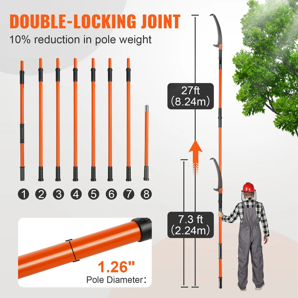 Manual Pole Saw Extendable Tree Pruner with Lightweight Aluminum Alloy Handle