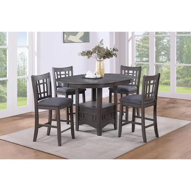 Contemporary 5pc Counter Height Dining Set, Round Table with Leaf & 4 Side Chairs