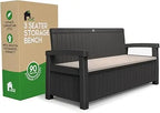 3 Seat Outdoor Storage Bench - 90 Gallon Capacity - Weatherproof Resin Bench for Patio, Porch, Garden, Yard, Pool Area - Furnit