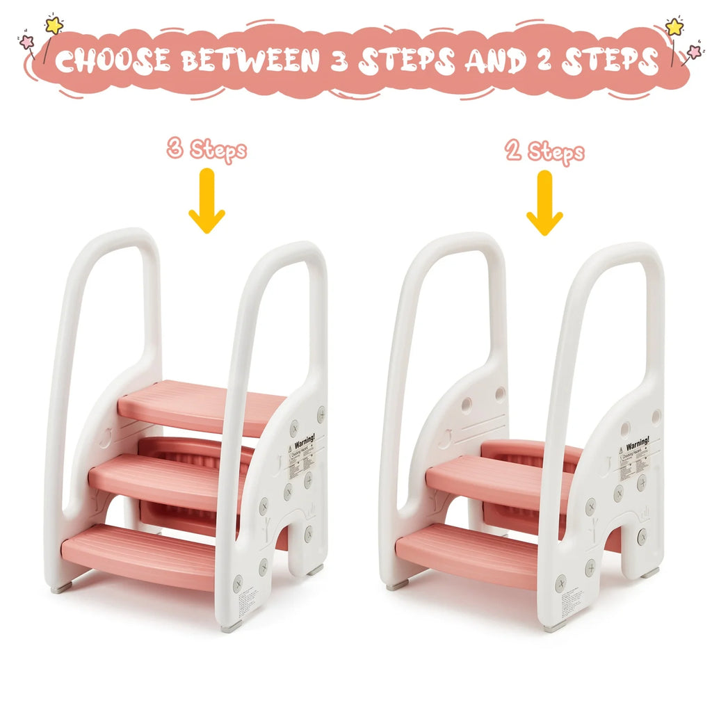 Adjustable 3-Step Toddler Step Stool with Handrails–Non-Slip Pedals