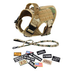 Military Large Dog Harness Collar Leash Bags Patches Set