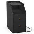 Side Table w/ Charging Station, Storage Drawers, Sofa Couch Table for Small Space