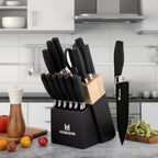 Black Knife Set 15 Pieces Kitchen Knife Set Dishwasher Safe German Stainless Steel
