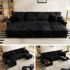 U Shaped Sleeper Sectional Sofa Pull Out Bed Double Storage Chaise USB Small Desktop Living Room 110in Black Customized