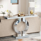 Mirrored Console Table with O-Shaped Base, Entryway Table Glass Sofa Table with Mirror Finish,