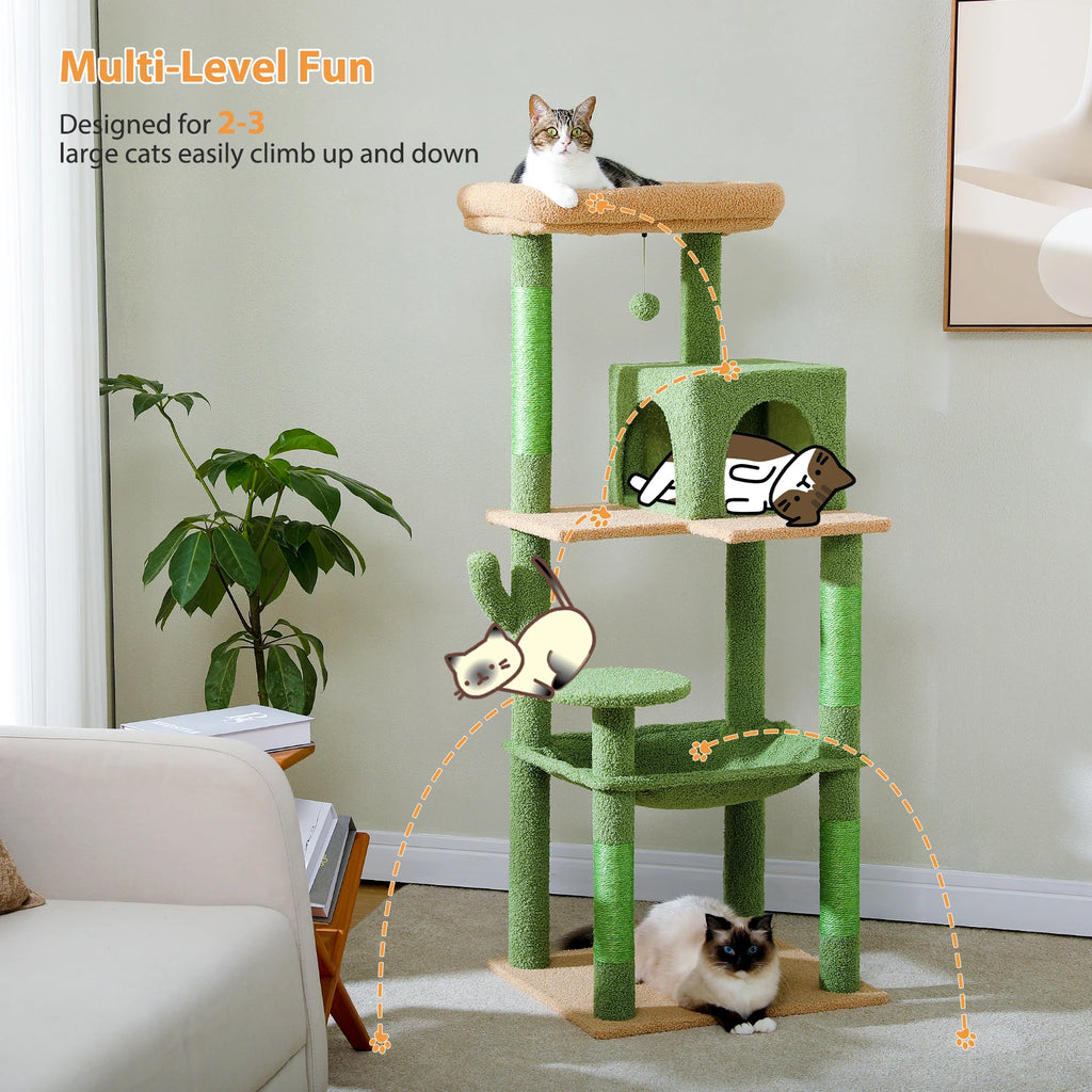 Cactus Cat Tree Tower with Plush Hammock