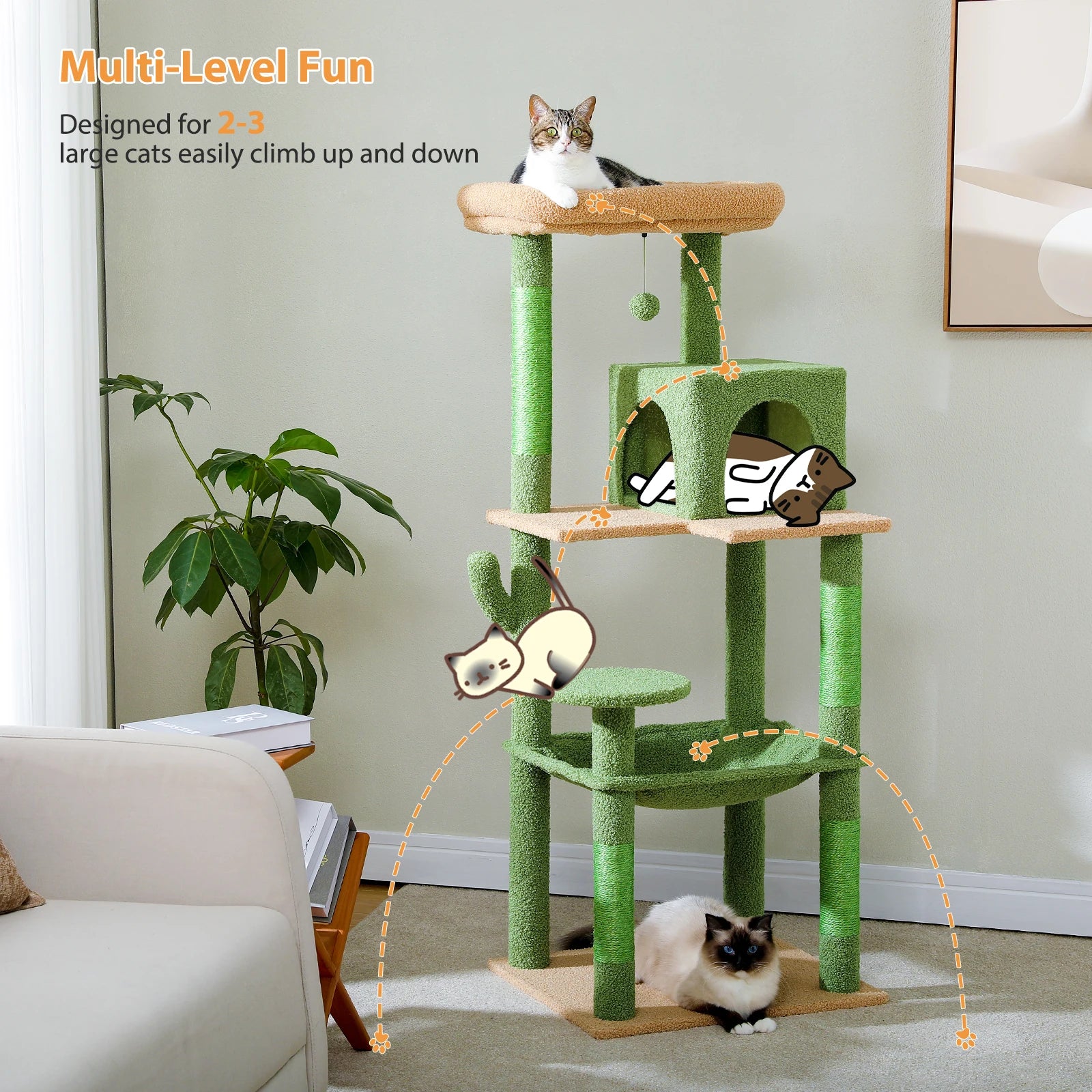 Cactus Cat Tree Tower with Plush Hammock