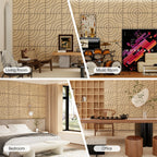 Acoustic Sound Absorbing 3D Wood Slat Self-Adhesive Peel and Stick Wall Panels Set of 4 for Interior Noise Reduction
