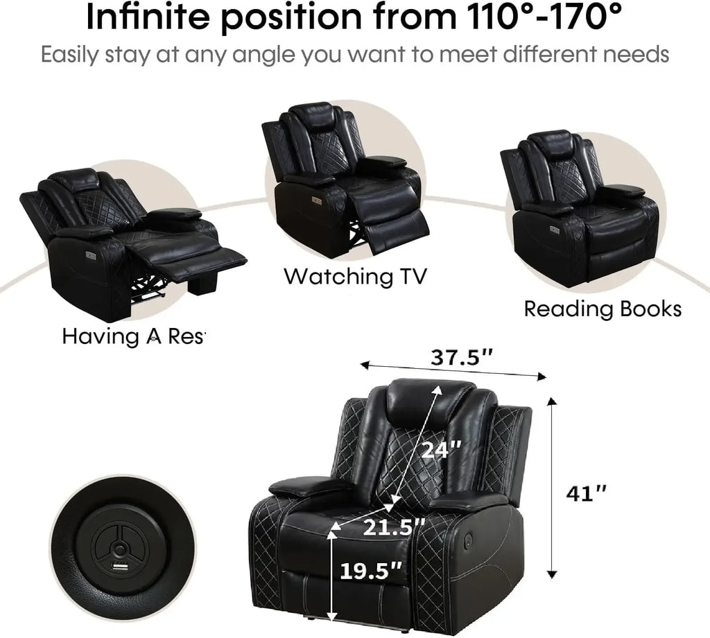 Power Recliner Sectional Sofa with LED Light, Air Leather