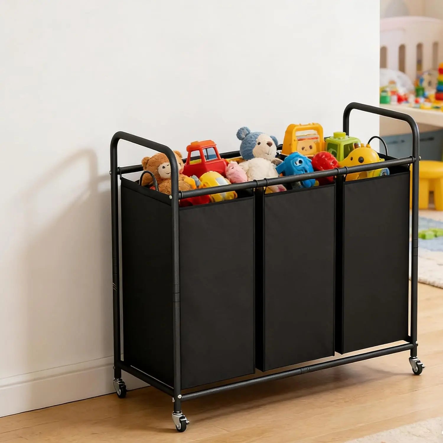 3-Bag Laundry Basket with Rolling Wheels, 35.6 Gal(135 L)