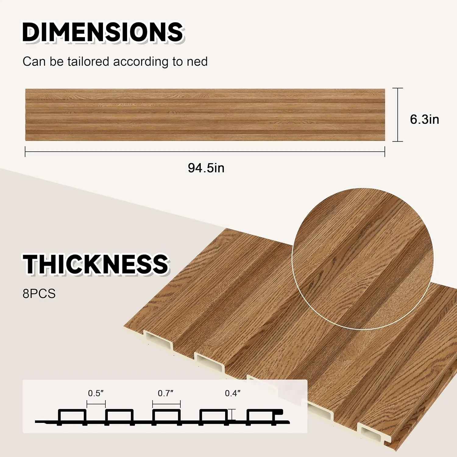 8-Pack 3D WPC Wood Wall Panels, Acoustic Interior Decor for Living Room and Bedroom in Golden Oak, 95x6 Inches