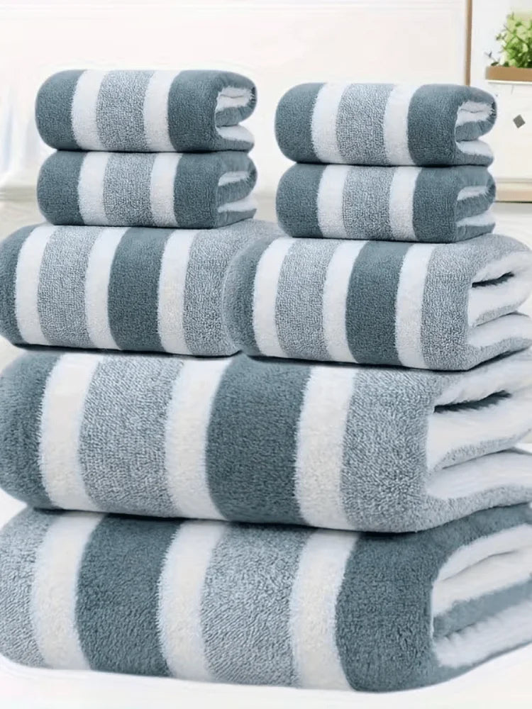 2pcs Luxury Coral Fleece Towel Set - 5-Star Hotel Standard Super Soft Quick Dry Bath & Hand Towels, Non-Shedding, Striped