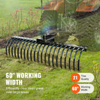 Tow Behind Landscape Rake 60"Tow Dethatcher with 21 Steel Coil Tines