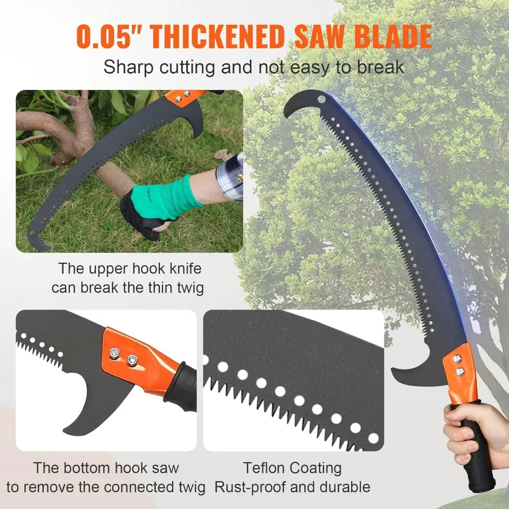 7.3-27 ft Extendable Pole Saw 8 Fiberglass Handles Steel Blade Scissors Tree Pruner for Palms Shrubs