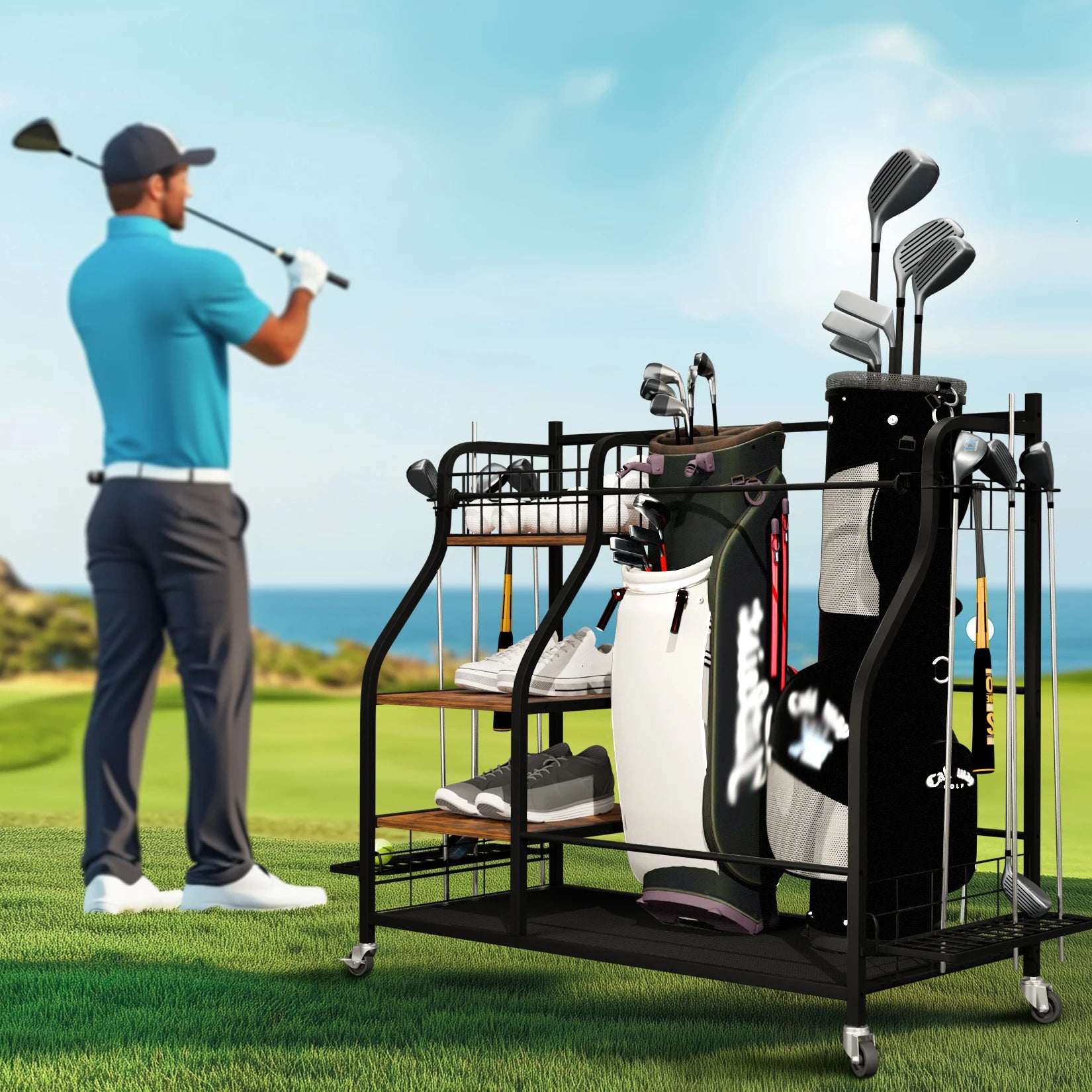 Multifunctional Rolling Shelf Metal Organizer Rack with Wheels