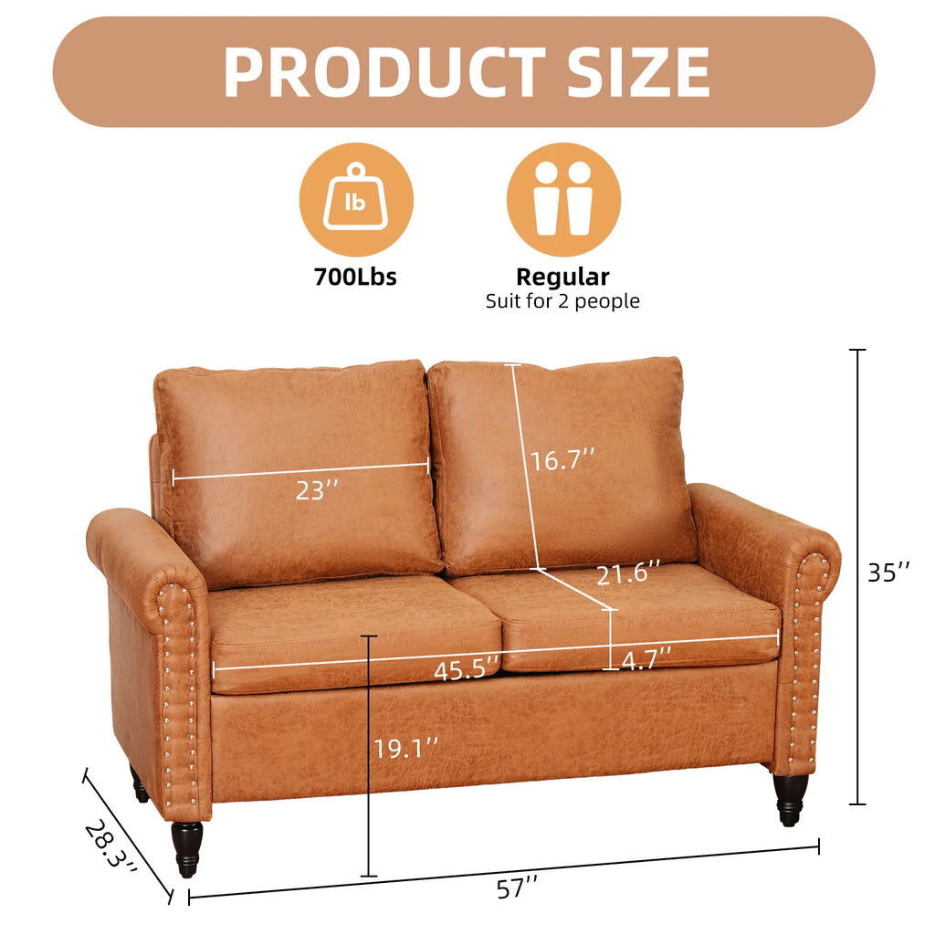 57" Upholstered 2Seat Sofa Couches with Solid Wood Legs Suitable for LivingRoom