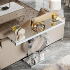 Mirrored Console Table with O-Shaped Base, Entryway Table Glass Sofa Table with Mirror Finish,