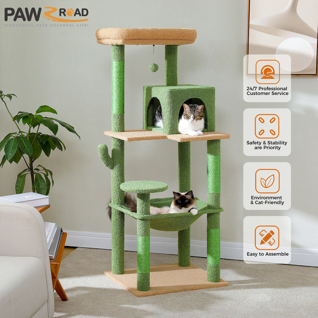 Cactus Cat Tree Tower with Plush Hammock